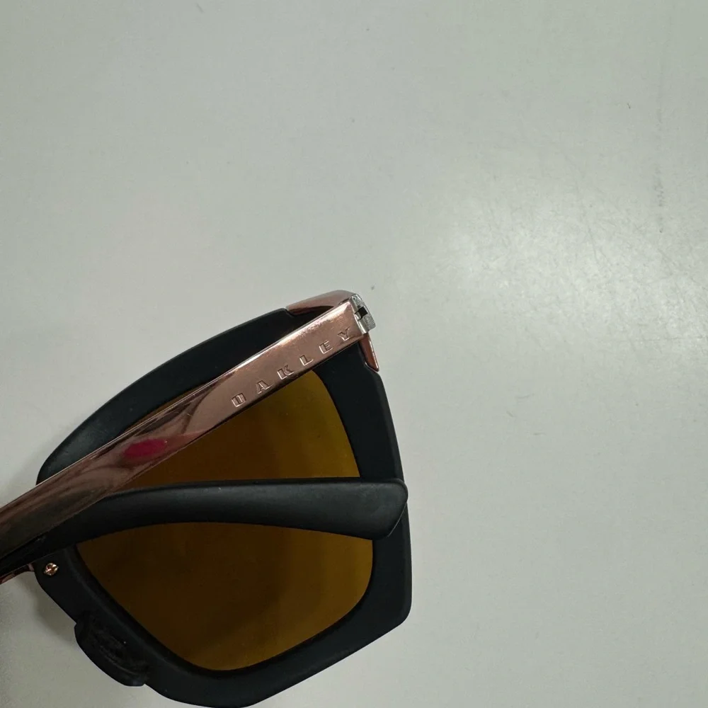 Oakley Side Swept Sunglasses — Black Frame with Rose Gold Mirrors
